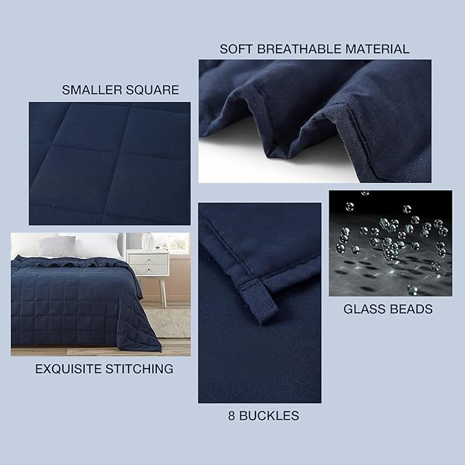 BB BLINBLIN Weighted Blanket Heavy Blanket for Cool & Restful Sleep, Premium Soft Material and Glass Beads (Navy Blue, 60''x80'' 17lbs), Suit for Adult (~160lb) Use on Queen/King Bed