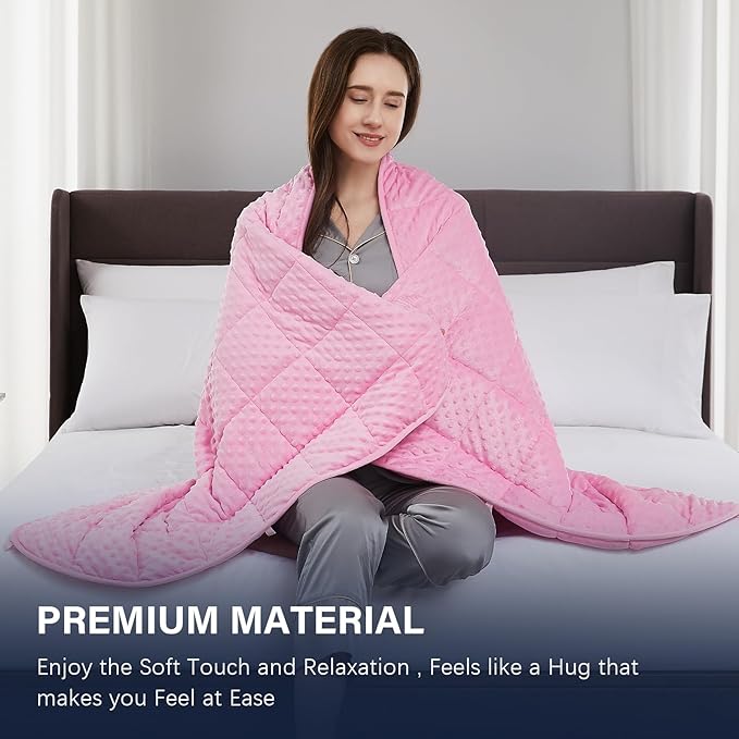 CuteKing Weighted Blanket - Weighted Blanket with Premium Glass Beads - Heavy Blanket Crystal Velvet for Comfort Sleep - Thick Blanket All Season (20lbs, 48"x72", Pink Bubble)