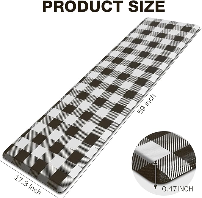 MAYHMYO Anti Fatigue Kitchen Rug Kitchen Floor Mat Cushioned Buffalo Plaid Kitchen Rugs and Mats Non Skid Waterproof Kitchen Mats for Floor Laundry Office Sink