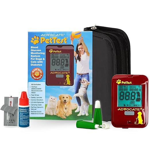 PetTest Beginner Glucose Monitoring Kit for Dogs & Cats, Diabetic Pet Blood Sugar Check Gear, Includes Classic Meter, 25 Test Strips, 25 Safety Lancets, Soft Carrying Case, and More