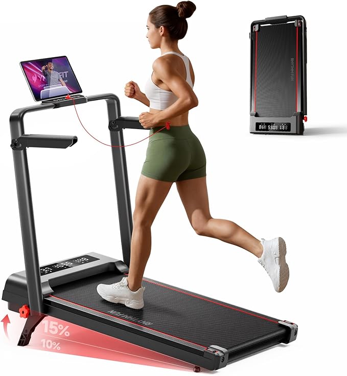 RHYTHM FUN Treadmill with Incline, Walking Pad with Handle Bar,300lbs Walking Pad with APP, Portable Folding Walking Treadmills for Home/Office with Low Noise