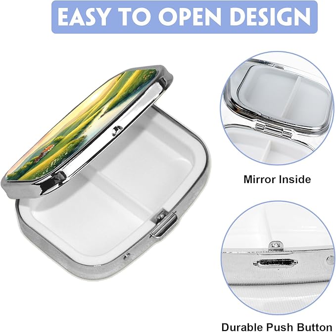 Custom Pill Box, Personalized Travel Pill Box for Purse with Mirror Holds Vitamins Medications