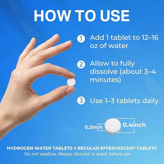 Hydrogen Water Tablets - 12 PPM H2 Molecular Hydrogen - 120 mg Magnesium-Based Reaction System - Supports Antioxidant & Cellular Health, Energy & Brain Function - Non-GMO, Unflavored - 120 Tablets