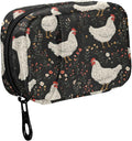 Fustylead White Farm Hen and Plants on Black Background Travel Pill Case Bag with Zipper Weekly Pill Box 8 Compartments 7 Day Personal Pill Case Purse Medicine Case Organizer