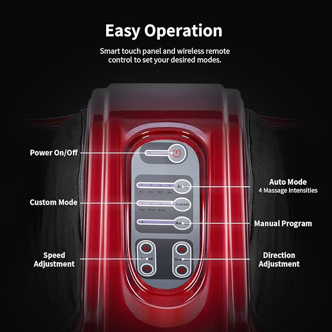 Giantex Shiatsu Foot Massager Machine for Feet, Leg Calf Ankle, Nerve Pain Therapy Spa Gift Deep Kneading Rolling Massage, Electric Shiatsu Foot Massager w/Remote, 4 Modes, Red