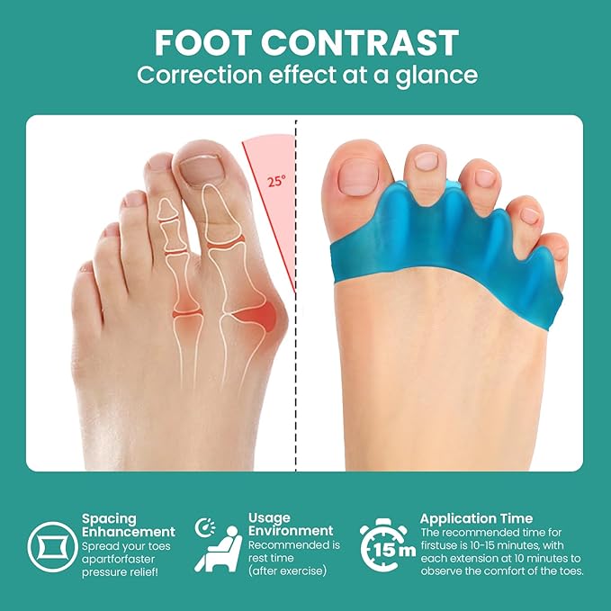Welnove Silicone Toe Separators for Correct Bunion - 8 Pack Toe Spacers for Feet Men - Hammertoe Straighteners for Women, Yoga Practice, Foot Alignment FSA or HSA Eligible