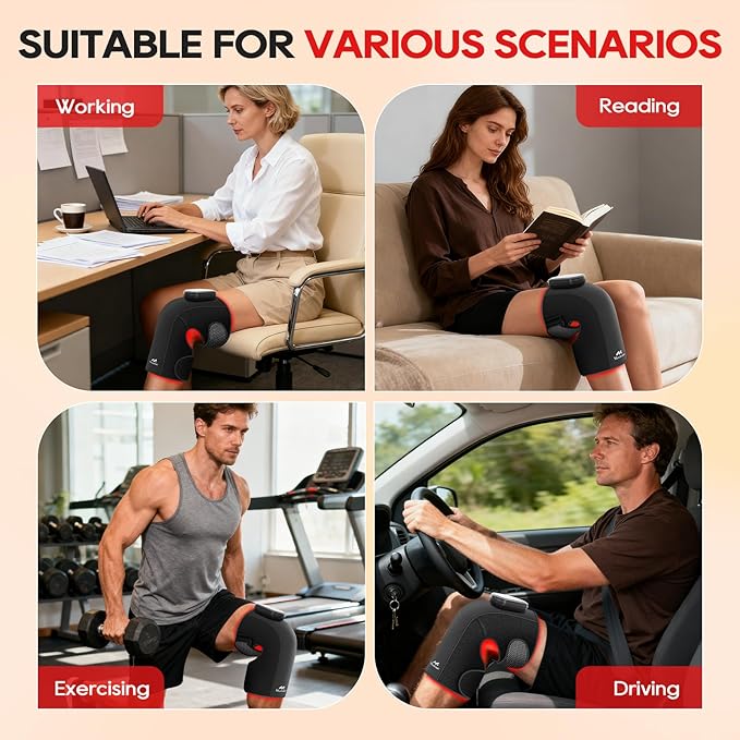 Morfone Red Light Therapy Device for Knee,3 Vibration Modes and 4 Heating Levels,5000mAh Wireless Rechargeable, 660nm and 850nm Infrared Red Light Therapy for Knee,Gifts for Women Men