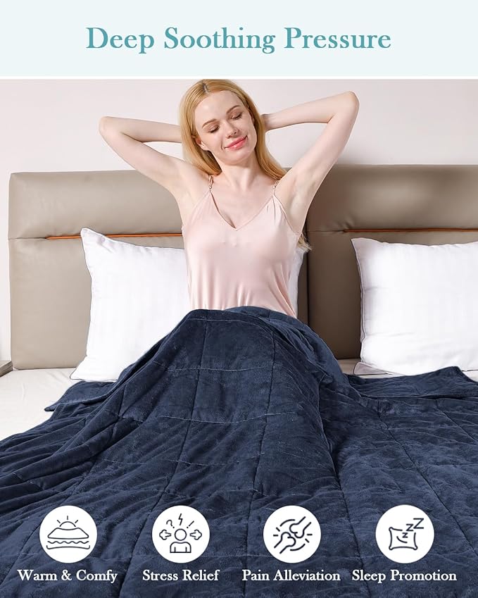 Topblan Weighted Blanket Twin Size 15lbs, Adult Weighted Blankets with Soft Warm Fabric for Sleeping and Calming, Adult Heavy Blanket for Sofa Bed, Navy Blue, 48 x 72 inches