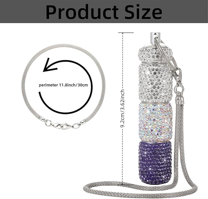3 Compartment Small Pill Holder Keychain Bling Pill Container with Key Chain Travel Pill Organizer Medicine Box for Women (White+AB+Purple)