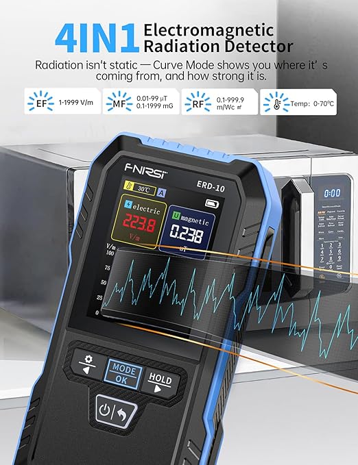 【Newly Upgraded】FNRSI ERD-10 Digital EMF Meter, Electromagnetic Field Radiation Detector with 2.4" Color Screen for Magnetic Electric RF, Temperature Monitoring, Portable Design