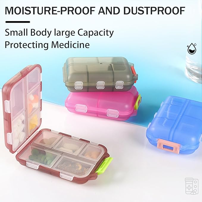 Travel Pill Organizer Portable Pocket Pill Case Small Pill Box for Purse Medicine Organizer Have 10 Compartments Storage Vitamin Fish Oil by INVODA (1PCS Pink+Lables)