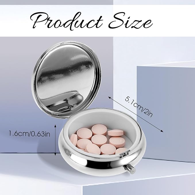 Sibba Portable Medicine Pill Case, Travel Multi-Functional Moisture Proof Pill Box for Purse & Pocket, Cute Metal Medicine Pill Organizer Box for Vitamins, Fish Oil & Supplements(1 Compartment)