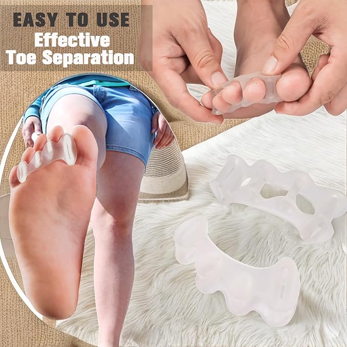 SEBS Toe Separators for Bunions & Overlapping Toes - Soft Gel Toe Spacers for Yoga, Running Recovery & High Heel Relief - Hypoallergenic & Washable Foot Care (2 Pairs)