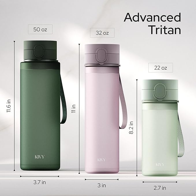 KIVY Slim Water Bottle 50oz with Leakproof Flip Lid [Lightweight & Shatterproof] Fits Backpack & Cupholder for Travel, Sports, School - Extra large water bottle no straw - 1.5 Liter water bottles