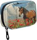 Fustylead Mane Horse Walking in Poppy Flower Field Pill Organizer Case with Zipper 2 Times A Day for Vitamin and Supplement, 7 Day Travel Organizer Medicine Case