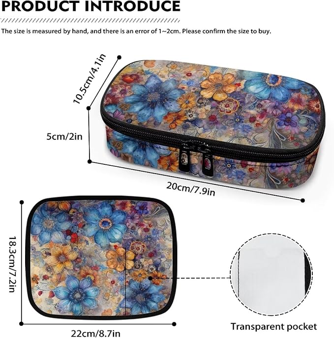 Novelty Floral Diabetic Supplies Bag for Glucose Meter, Medication, Insulin Pens and Other Diabetes Care Supplies, Diabetes Travel Organizer Case with Detachable Pouches