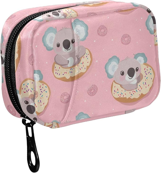 Fustylead Cute Koala Bear and Sweet Donuts Travel Pill Case Bag with Zipper Weekly Pill Box 8 Compartments 7 Day Personal Pill Case Purse Medicine Case Organizer
