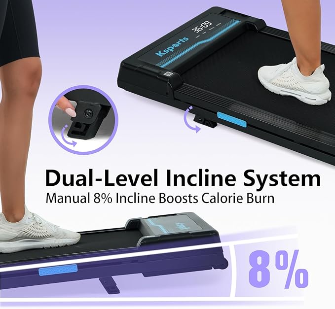 Ksports Walking Pad & Folding Treadmill – 2.5HP, Sit-Ups Mat, Bluetooth App, Portable Wheels | Incline, Desk, Dual Displays, 308 lbs & 265lbs Capacity