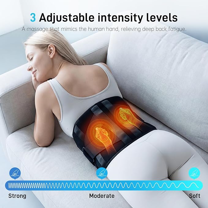 Cordless Heating Pad for Back, 47.2" Extendable Wearable Heating Pad with 3 Heat & Vibration Massage, 5000mAh Battery-Powered for Long Workdays & Cold Weather - Black
