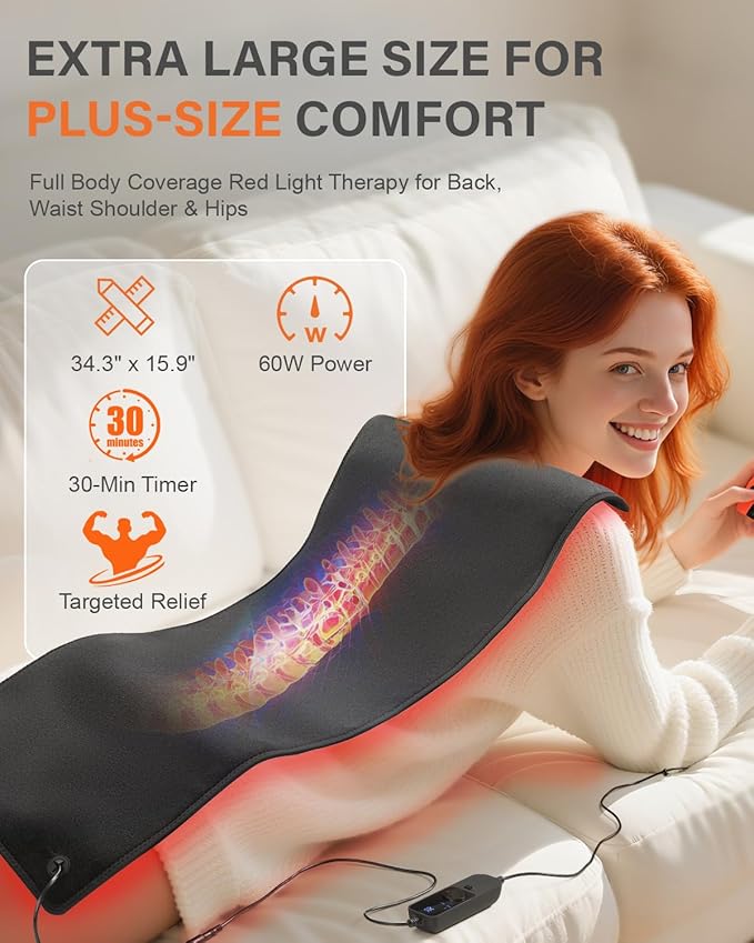 Red Light Therapy for Body, 34.3" x 15.9" Red Light Therapy Mat, 406 LEDs 660nm & 850nm Infrared Therapy Light Pad Blanket with Smart Temp & Timer for Back Belly Shoulder Muscle Pain Relief