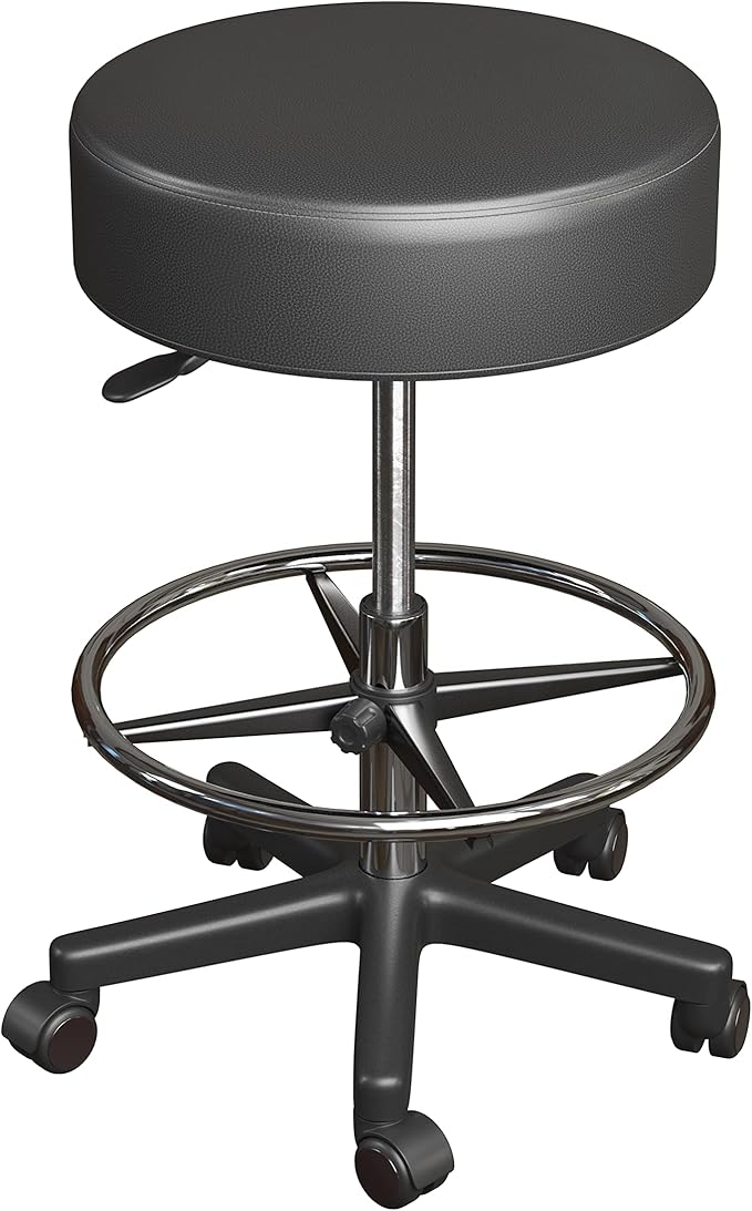Luxton Ergonomic Rolling Stool -Double Padding and Memory Foam Adjustable Medical Spa Stool, Desk Stool Chair with Swivel Rolling Chair, Black with Wheels, Easy Set up