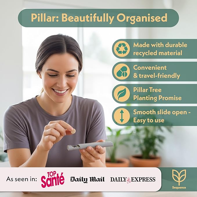 Pillar AM/PM Pill Box Organizer Two Times a Day | Aesthetic 7 Day Tablet Organizer 2 Times A Day | Beautiful Weekly Pill Box for Day and Night Medication (Sage Green)