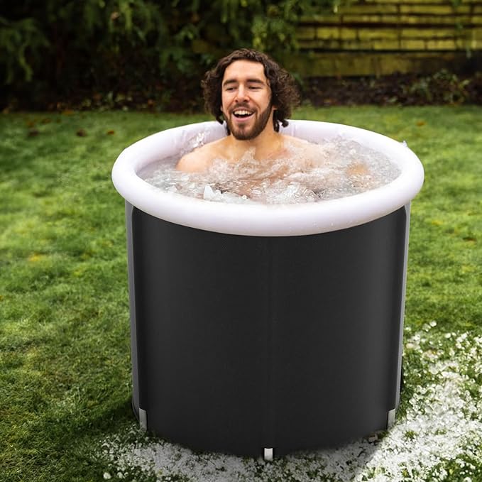Goplus Inflatable Ice Bath Tub, Portable Cold Water Therapy Tub w/Cover, 6 Sturdy Support Rods, Inflator, Outdoor Freestanding Soaking Tub Ice Plunge Pool for Adults Athletes Muscle Recovery