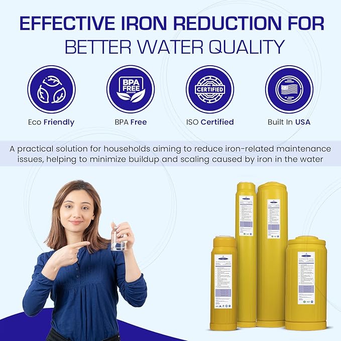 Crystal Quest Iron Filter Cartridge – Reduces Iron, Enhances Water Clarity, Protects Plumbing & Appliances, Long-Lasting Performance 2-7/8” x 20”