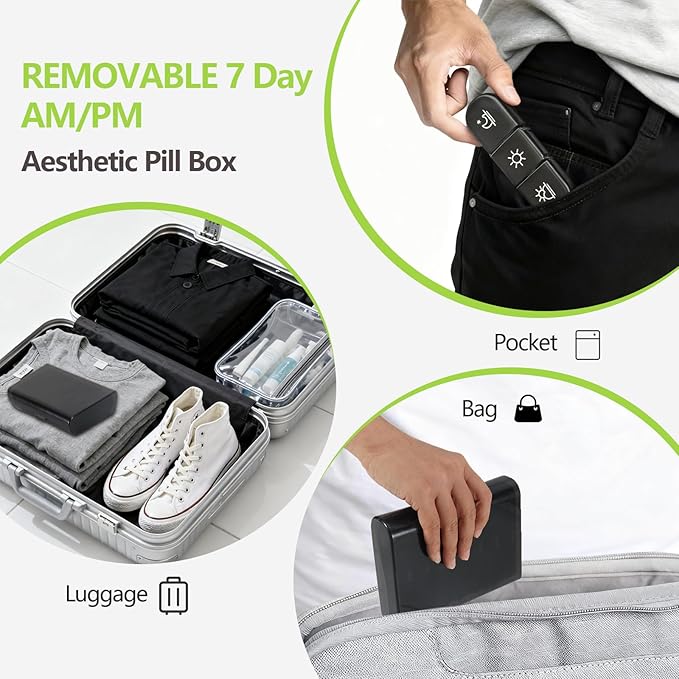 Aesthetic Pill Organizer/Pill Cases Organizers 7 Day with Date&Morning-Noon-Night Compartments,Black Privacy Protection Pill Organizer Aesthetic,2PCS