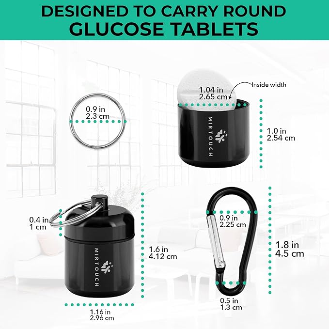 GlucoPod - Portable Keychain Pill Holder Case for Emergency Glucose Tablets & Critical Meds Discreet Waterproof for Travel Bags Pocket Purse GlucoTab Carrier with Carabiner Each Holds up to 4 Tabs 4pk
