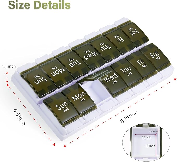 2 Week Pill Box, MOLN HYMY 7 Day Pill Organizer 2 Times a Day, Weekly Pill Container to Hold Medication, Vitamins Fish Oils (Green)
