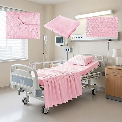 Lounsweer 3 Piece Hospital Bed Sheet Set, Pink Waterproof Bed Sheet Set, Incontinence Protection for Home and Hospital Use, Include 1 Fitted 36" x 80" x 12" 1 Flat and 1 Pillowcase
