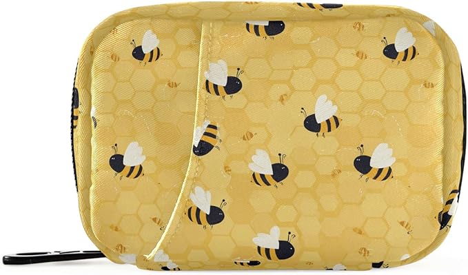 Yellow Bee Honeycomb Pill Organizer Case 7 Day Travel Pill Box with Zipper Portable Weekly Vitamin Medicine Supplement Holder Pouch Bag