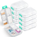 Meekoo 8 Pcs Travel Pill Organizer Pocket Portable Pill Case Daily Container Small Container Medicine Travel with 10 Compartments for Purse Fish Oil Medicine(Clear White)