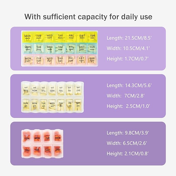 Weekly Travel Pill Organizer 2 Times A Day Pill Case for Purse with Removable AM PM 7 Day Pill Box Holder,Cute Medication Organizer Pill Container for Medicine, Vitamin, Supplement (Purple, Medium)
