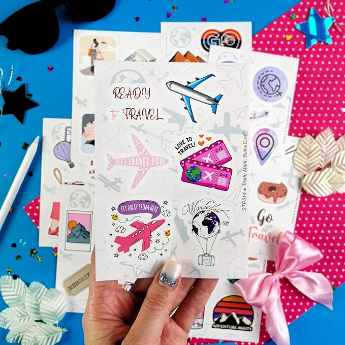 BulbaCraft 100Pcs Cute Travel Stickers for Women, Travel Stickers for Water Bottles, Notebook, Laptop, Luggage Decals for Suitcases, Travel Journal Decals, Gifts for Women & Men