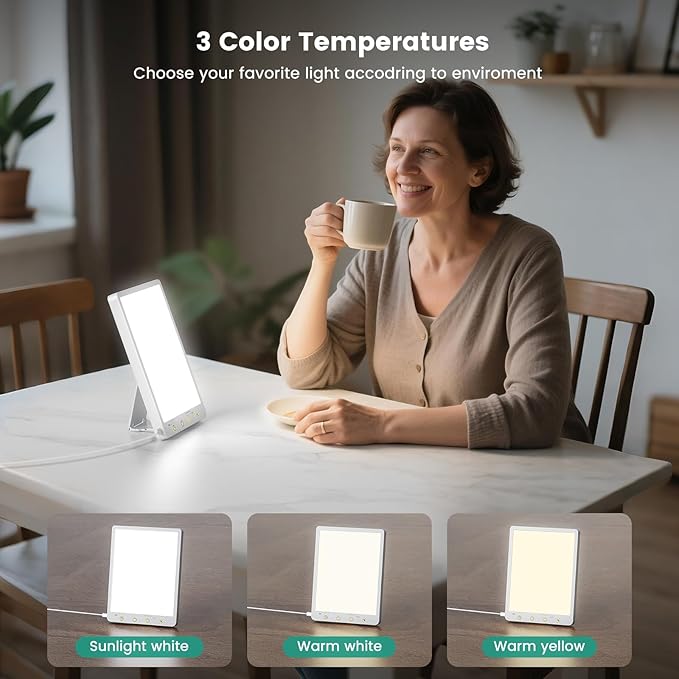 Light Therapy Lamp - 10000 Lux 3 Color Temperature & Wall Mountable, with Memory Function, Touch Control Portable Light Therapy Lamp for Home & Office.