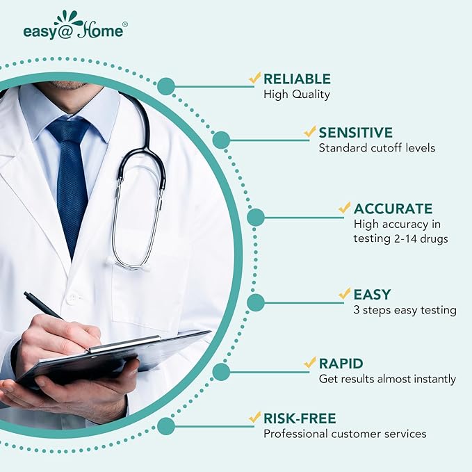 Easy@Home Multi-Drug Screen Test: 5 Pack Urine Drug Testing Kit for AMP/BAR/BZO/COC/MET/MDMA/MOP300/MTD/OXY/PCP/TCA/THC50, All Drugs Includes Marijuana Tests for Home Use,EDOAP-7125