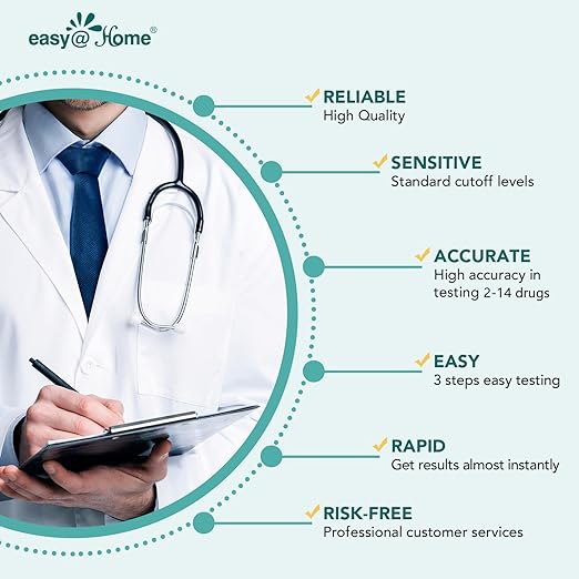 Easy@Home 5 Panel Drug Test Kit : THC, BZO, COC, MET, OPI, 10 Pack Instant Urine Multi-Drug Tests for Tracking Detox Employment Screen -#EDOAP-654
