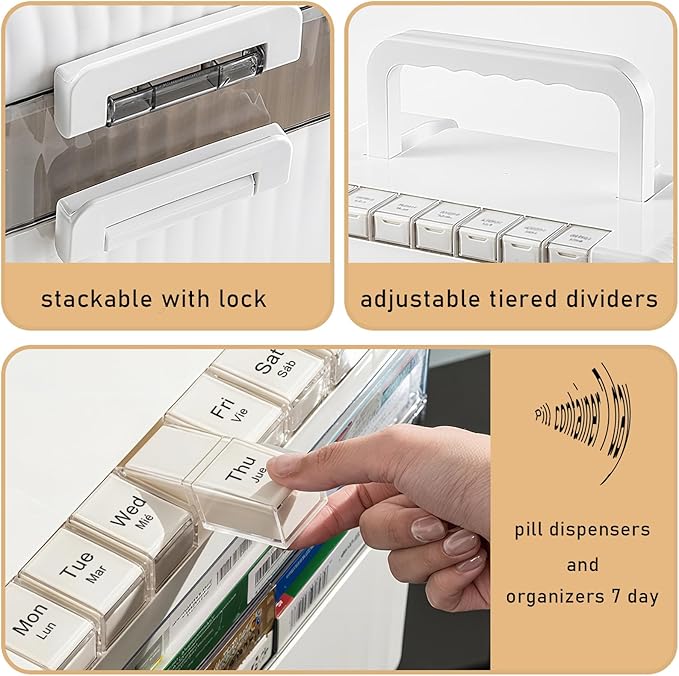 Large Medicine Cabinet Pill Organizer 3 Tier First Aid Storage with Foldable Handle for Household Essentials Emergency Use