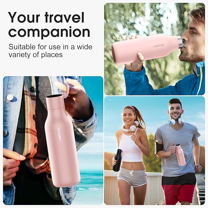 VSITOO 33oz Smart Self-Cleaning Water Bottle，Large Insulated Stainless Steel Bottle with AI Self-Clean, 30-Day Battery & Magnetic Charging for Outdoor Travel, Gym or Office, Pink