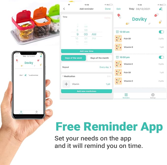 Extra Large Pill Organizer 7 Day, Smart Weekly Pill Organizer 2 Times a Day, AM PM Pill Box with Free Smartphone Reminder App, XL Pill Case Pill Container Vitamin Holder Medicine Organizer