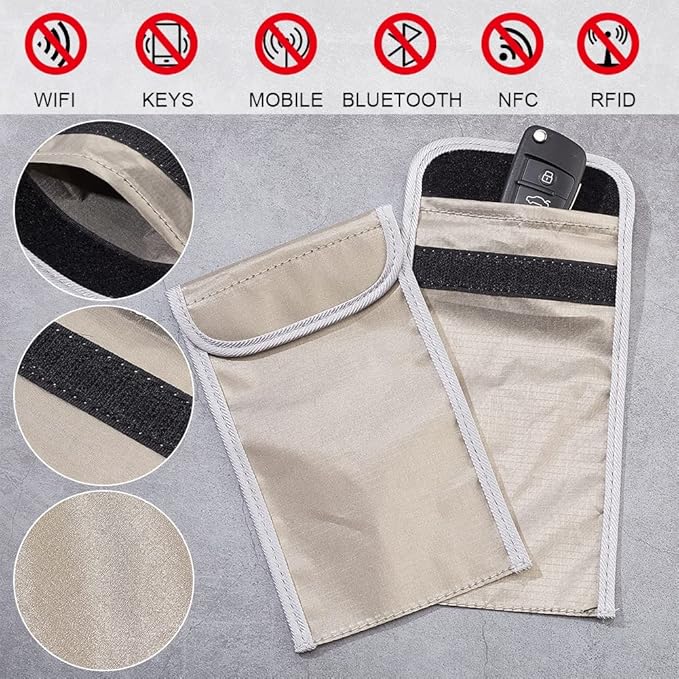 OLYCRAFT 2pcs Anti Radiation Cell Phone Sleeve Security Pouch Faraday Bag 5G GPS EMF RFID Signal Blocking Bag Shielding Pouch for Phone Electronic Devices Wallet Privacy Protection Silver 4.4x7.3 Inch