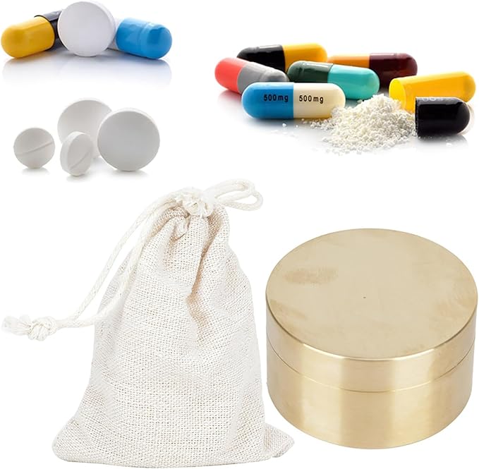 Estink Brass Mini Container, Outdoor Round Shape Brass Box Metal Jewelry Sealed Container Proof Storage Box for s Tea Leaves Jewelry (L)