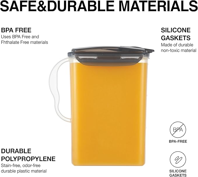 LocknLock Aqua Fridge Door Water Jug with Handle BPA Free Plastic Pitcher with Flip Top Lid Perfect for Making Teas and Juices, 3 Quarts, Gray