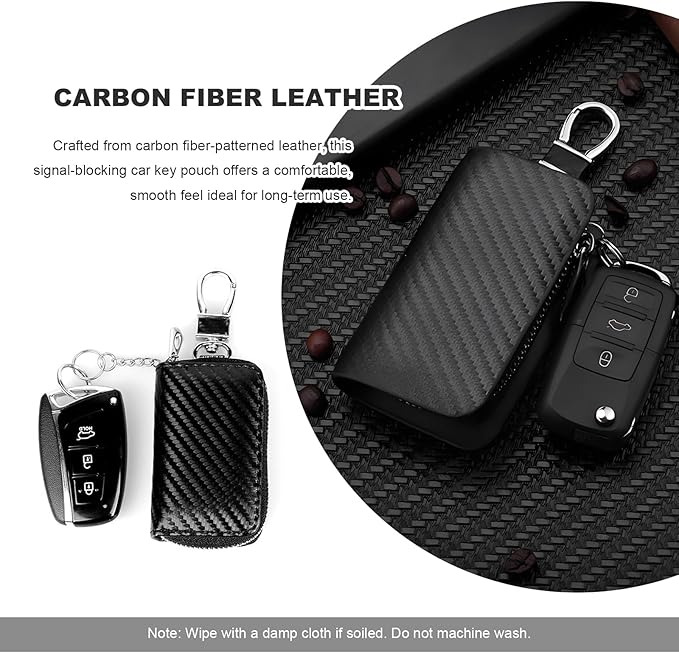 Sun Walker Faraday Bag for Car Keys, Anti-Theft Carbon Fiber Key Fob Protector Box with Zipper, Portable RFID Signal Blocking Bag Key Fob Holder for Men Women, Car Accessories