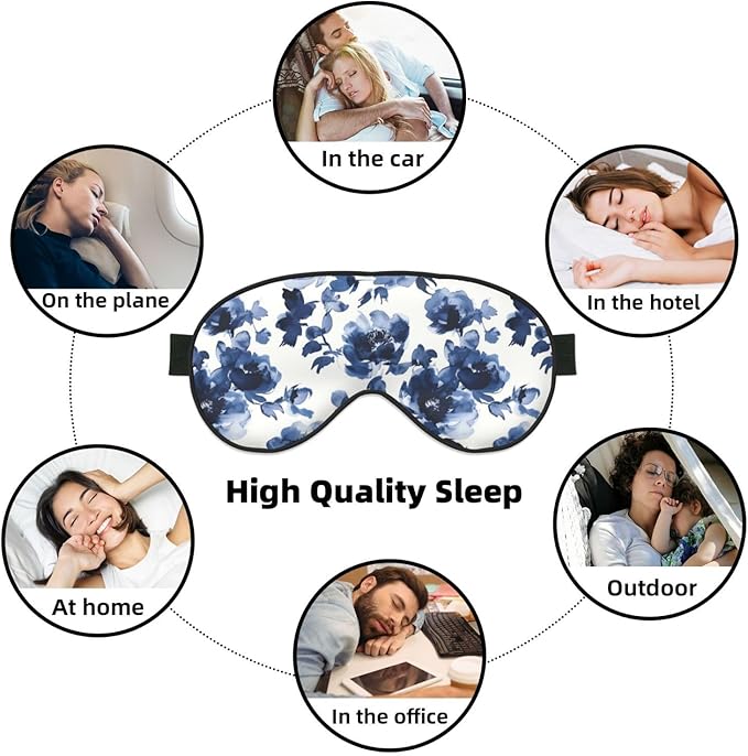 Watercolor Blue Floral Sleep Mask Eye Mask with Adjustable Strap Eye Sleep Shade Cover Blocks Light for Women Men Airplane Travel Nap