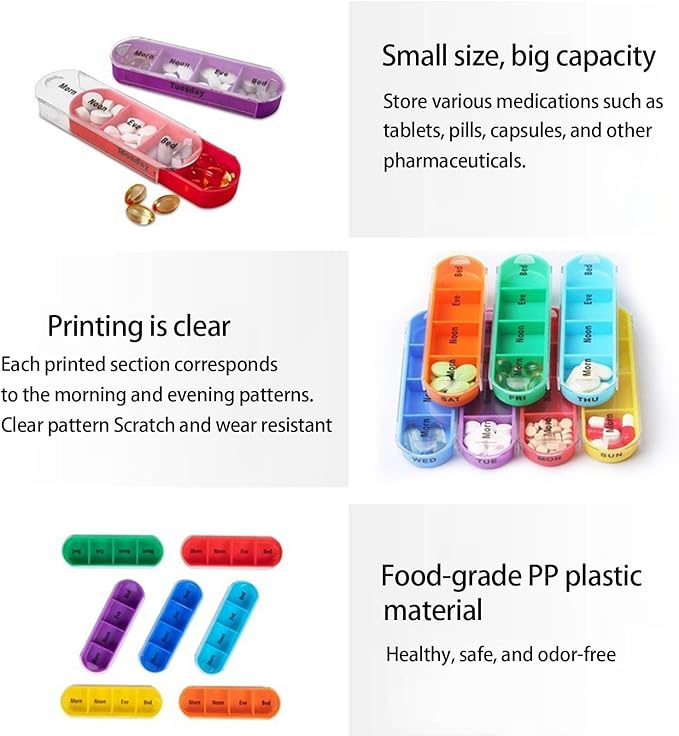 Weekly Stackable Pill Organizer, 4 Times A Day Pill Organizer Box Morning, Noon, Evening, and Bedtime,7 Stackable Compartments，White casing
