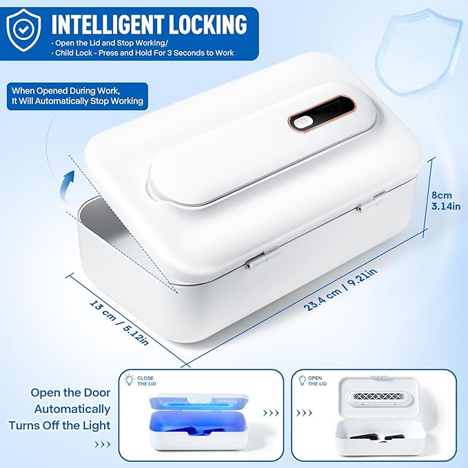 Nail Tool Sterilizer Box - Portable Recharging Nail Tool Cleaner Box Container Plastic Sterilizer Machine for Nail Tools,Tweezers,Hair Salon,Tattoo,Jewelry, Phone (White)
