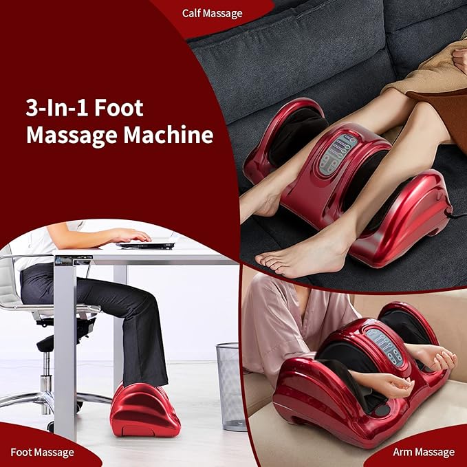 Giantex Shiatsu Foot Massager Machine for Feet, Leg Calf Ankle, Nerve Pain Therapy Spa Gift Deep Kneading Rolling Massage, Electric Shiatsu Foot Massager w/Remote, 4 Modes, Red